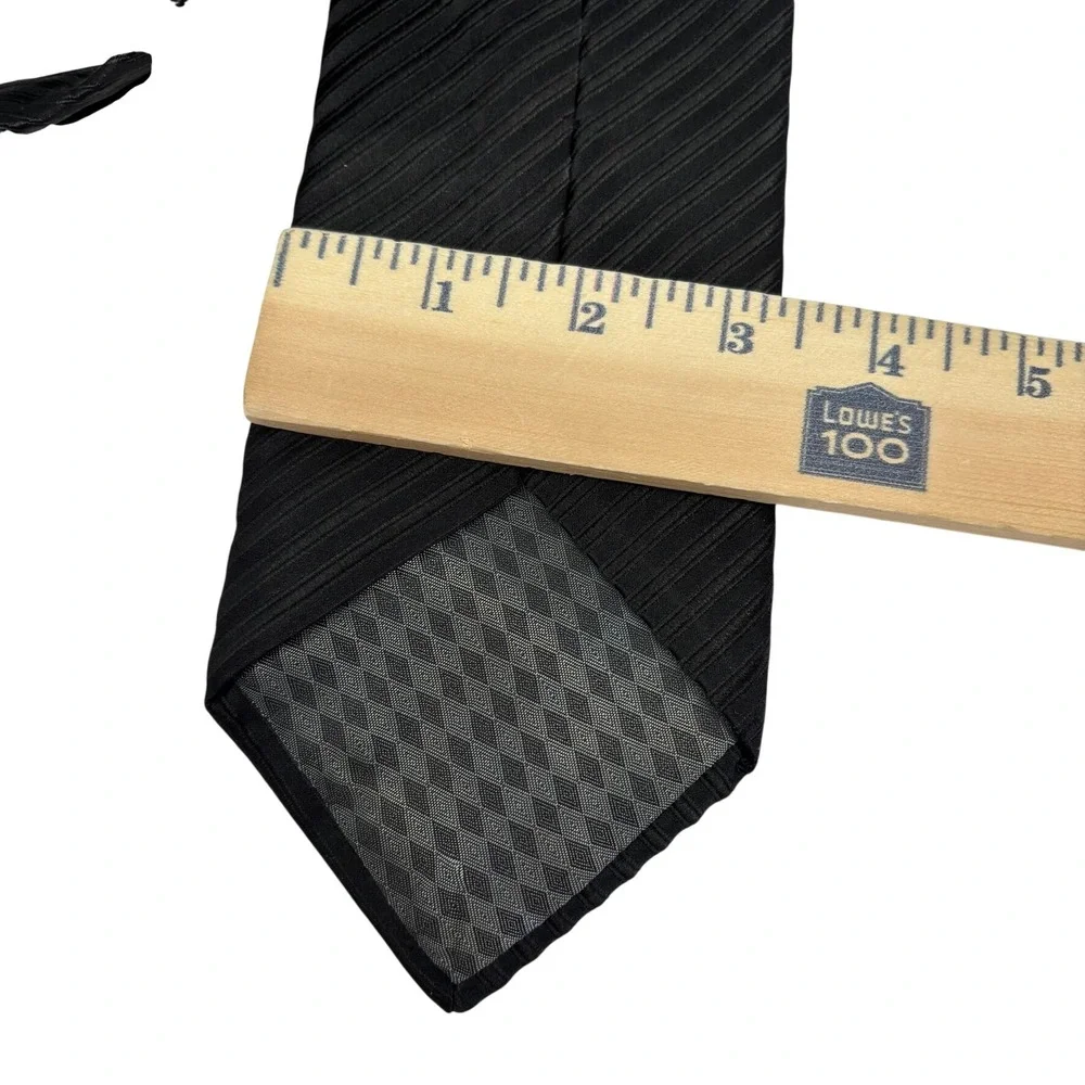 Bruno Piattelli Necktie Mens Extra Long Black Ribbed Silk Diagonal Stripe USA